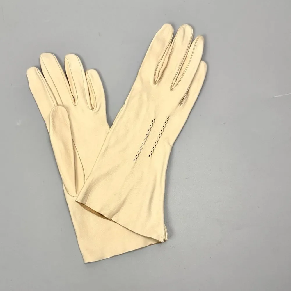 Vintage Deerskin Leather Gloves Cream Color size 7 Unlined